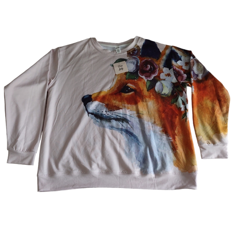 NWT Pixie Lady Size XL Floral Fox Print Pink Sweatshirt